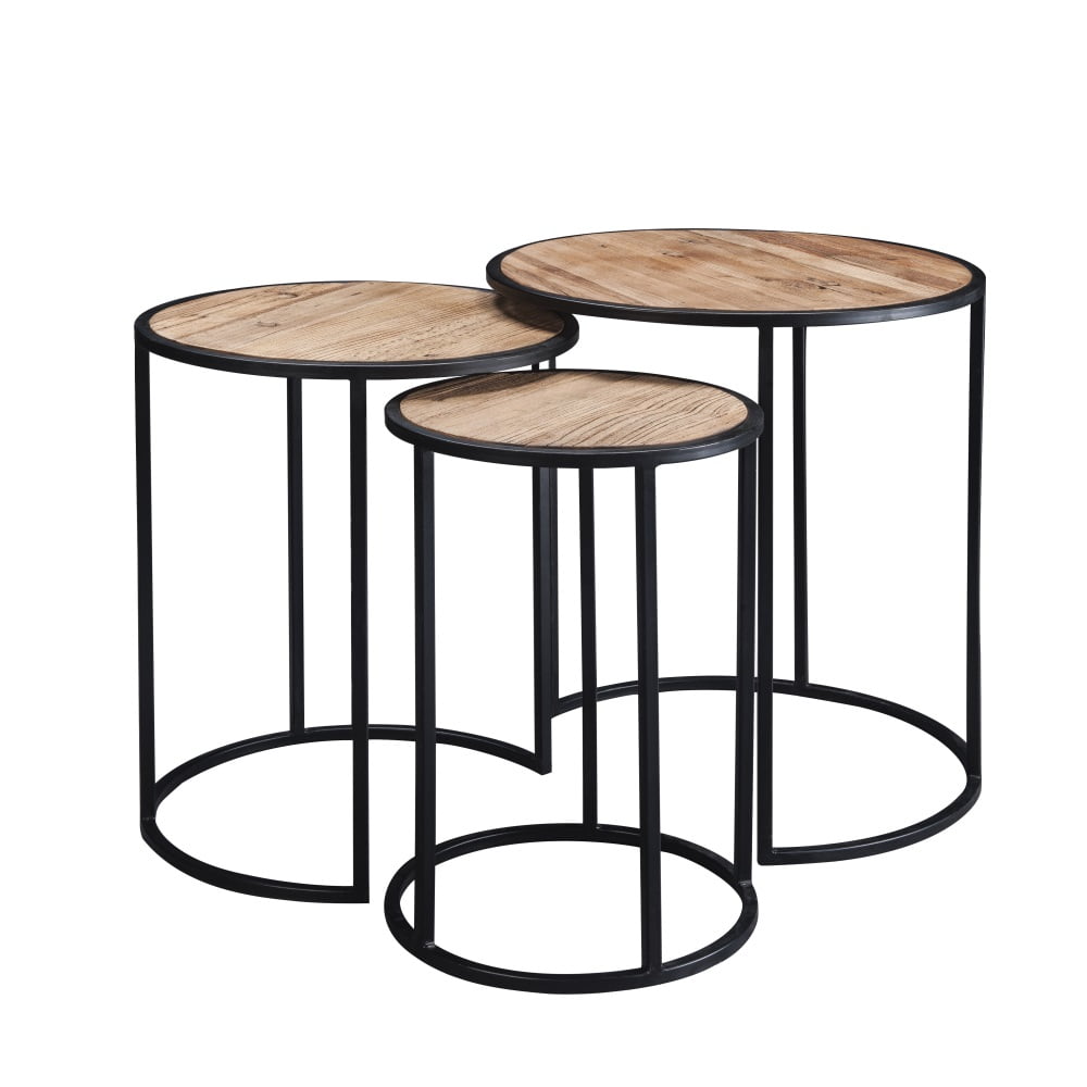Topcobe Rustic Metal Nesting Side End Tables Set Of 3 Industrial Wood