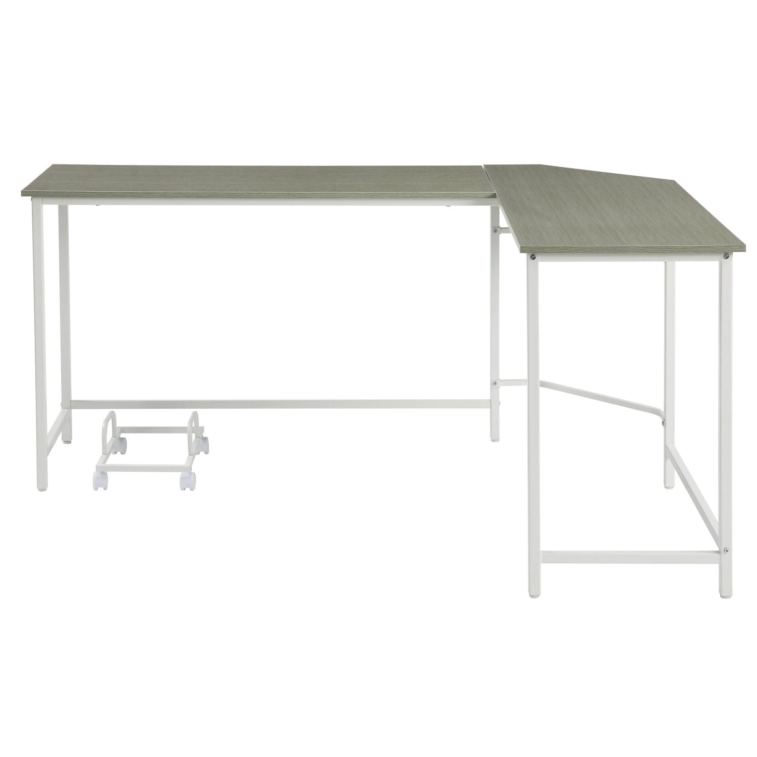 L-Shape Computer Desk with Mobile CPU Holder, Wood and Metal Corner Workstation, 66.5 in, Modern Home Office Desk