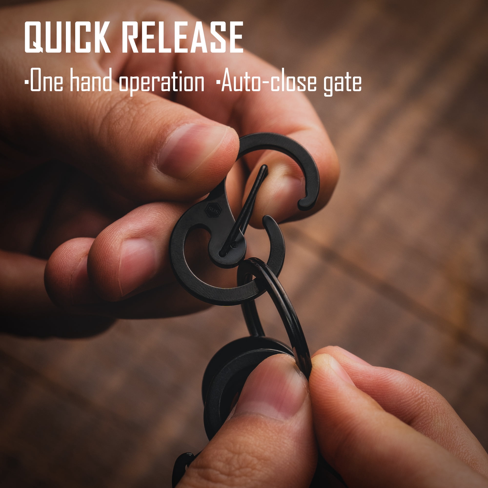 Key Unity Key Chain, KS05 Stainless Steel Carabiner Sets Mini Clips for Keys, Flashlight and Whistles, Black