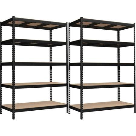 5-Tier Storage Shelves, Set of 2 Garage Storage, Boltless Assembly, Adjustable Shelving Units, 23.6 x 47.2 x 70.9 Inches, Load 1929 lb Each, Shed Warehouse Basement, Black