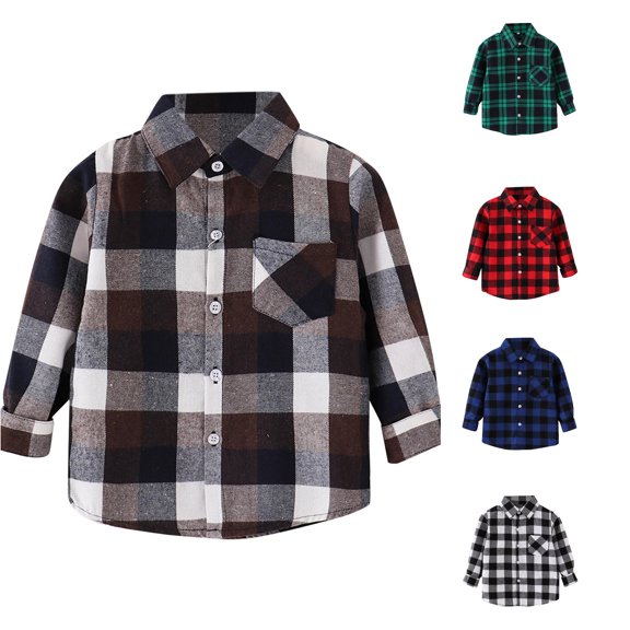 LIIPEE Casual Plaid Graphic Shirts For Boys Long Sleeve Button Up Shirts Kids Autumn Winter Comfortable Everyday Turn Down Collar Tops,6-7 Years
