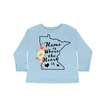

Inktastic Minnesota Home is Where the Heart is with Watercolor Floral Gift Toddler Boy or Toddler Girl Long Sleeve T-Shirt