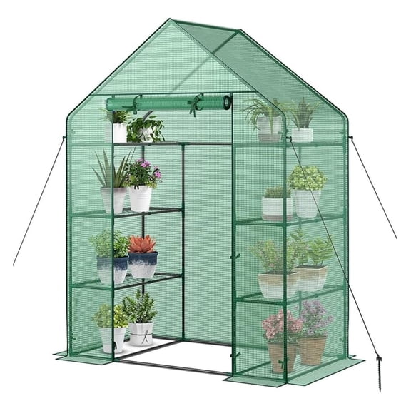 Walk-in Greenhouse, Potable Greenhouse with Roll-up & Zippered Door, PE Cover, 4 Tier 8 Mesh Shelves for Plants, and Flower, Greenhouses for Outdoors, Patio, Lawn, Yard, 56" x 28"x 76"