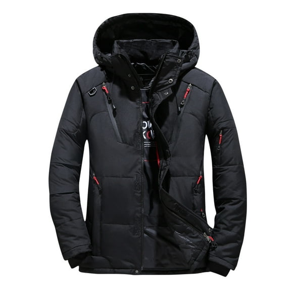 RKSTN Puffer Jacket Men Winter Warm Thick Solid Color Casual Down Jacket Hooded Detachable Windproof Multi-pocket Zipper Jacket