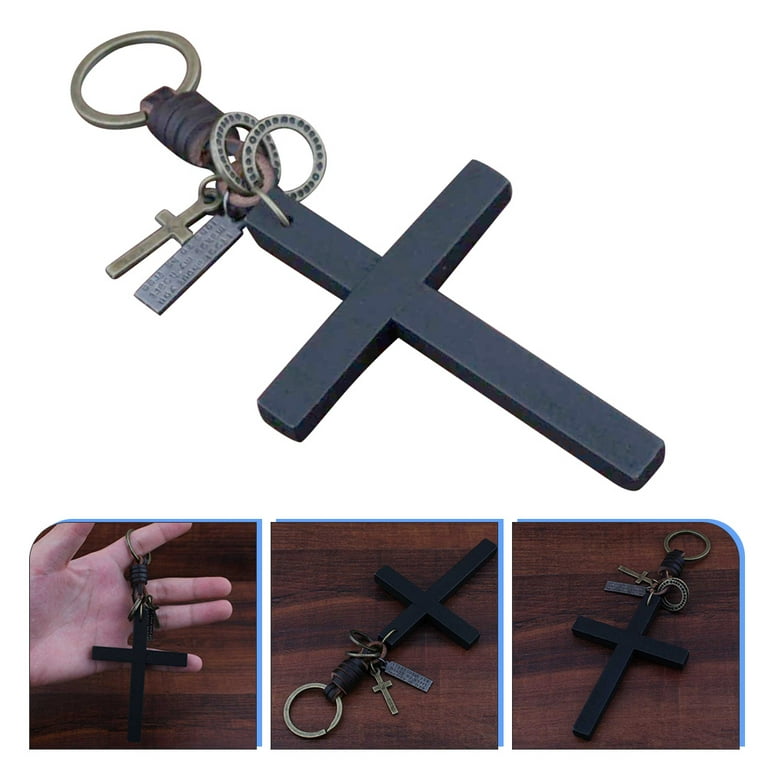 1PC Catholic Religious Business Key Ring Virgin Mary San Judas Tadeo St.  Benedict Black Metal PU Leather Keychain for Men
