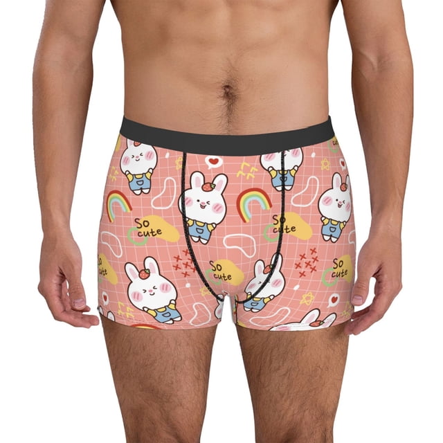 Balery Rabbit So Cute Calzoncillos bóxer para hombre, ropa interior de algodón suave y transpirable con cinturilla de nailon-X-Large