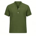 thumbnail image 5 of Hesxuno Mens Summer Tops 2026 Cotton Linen Henley Shirt Short Sleeve Button Tees Breathable Casual Beach Vacation Shirt Army Green S, 5 of 5