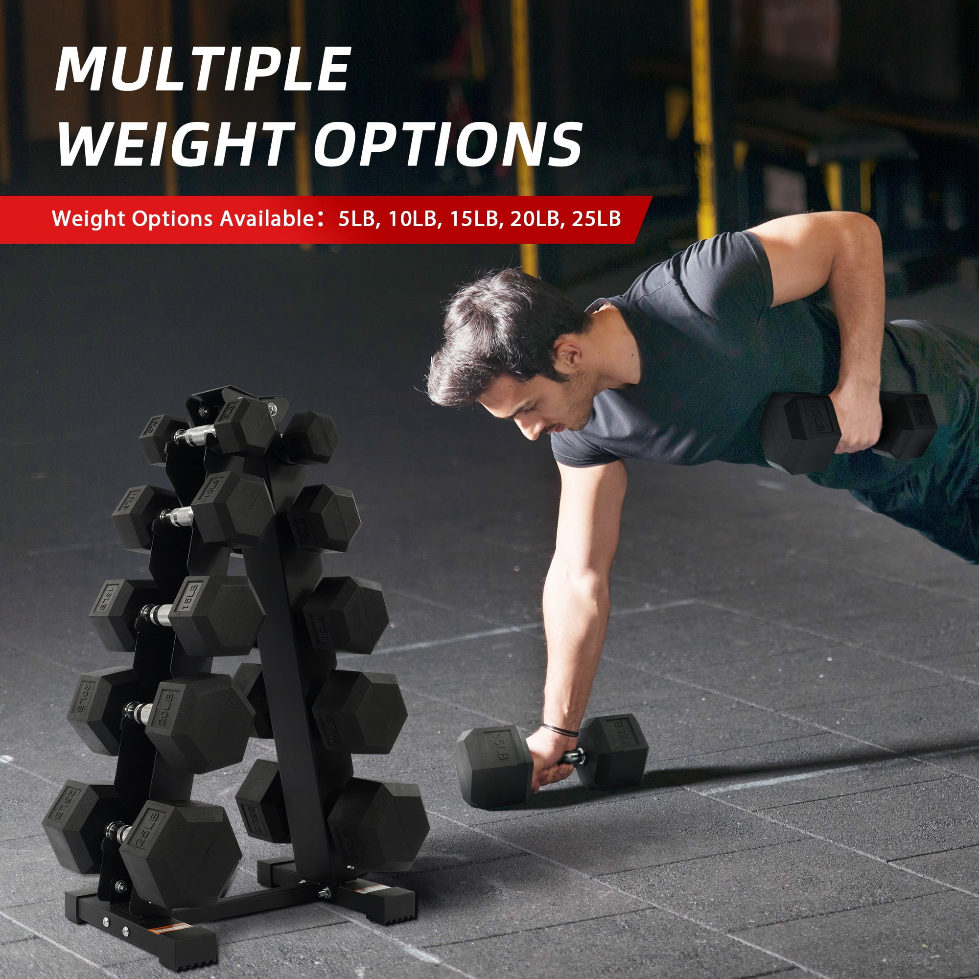 Sprint Demon 150LB Coated Hex Dumbbell Weight Set and A-Frame Storage Rack, 5-25 lbs Pairs