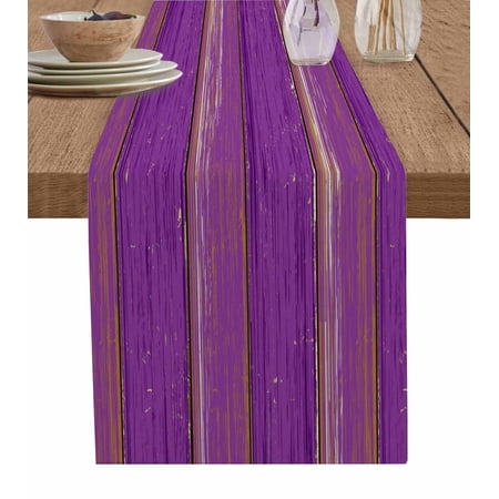 Purple Wood Grain Table Runner 72 Inches Farmhouse Plank Retro Country Bed Runner Dresser Scarves Tabletop for Indoor Outdoor Parties/Ceremony/Banquet 18 x 72