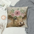 thumbnail image 2 of Creowell Cute Animals Throw Pillow Cover Spring Summer Farmhouse  Yak Bison Buff with Rose Flower Green Leaves Pillow Cases 18x18 Inches Square Cushion Cover, Brown, 2 of 5