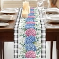 thumbnail image 3 of Table Runners 70 Inches Long Dress Scarves, Blue Pink Hydrangea Farmhouse Coffee/Dining/Kitchen Table Decor, Holiday Table Runner, Eucalyptus Leaves Summer Botanical Plaid 13x70 Inch, 3 of 9