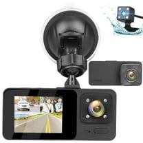 3 Channel Dash Cam, 1080P HD Dash Backup Camera with Night Vision, G-Sensor, Parking Monitor, Loop Recording - Black