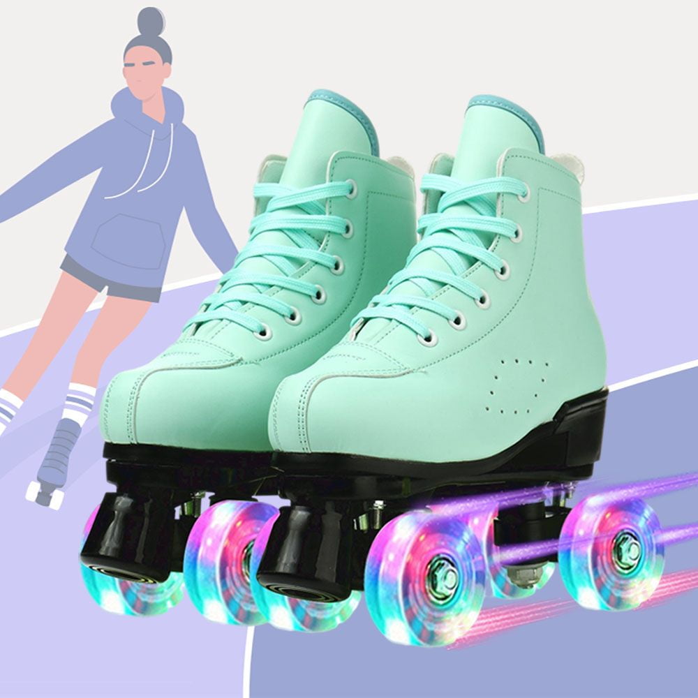Roller Skates for Adult Classic Hightop Roller Skates Laceup Adjustable Shiny Quad Skates for