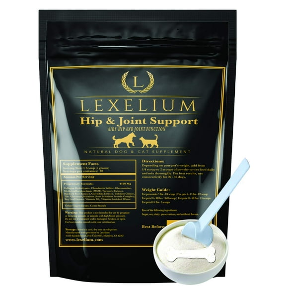 Lexelium Joint Supplement for Dogs & Cats - Chondroitin Sulfate, Turmeric, MSM, Glucosamine & Calcium for Healthy Bones & Optimal Skeletal Function - Optimal Joint Care to Help w/Arthritis- 200g