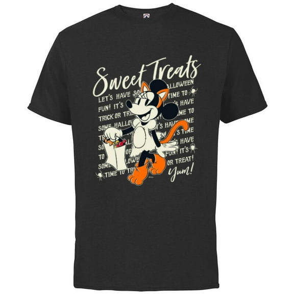 Disney Minnie Mouse Halloween Cat Costume Sweet Treats - Short Sleeve Cotton T-Shirt for Adults - Customized-Black
