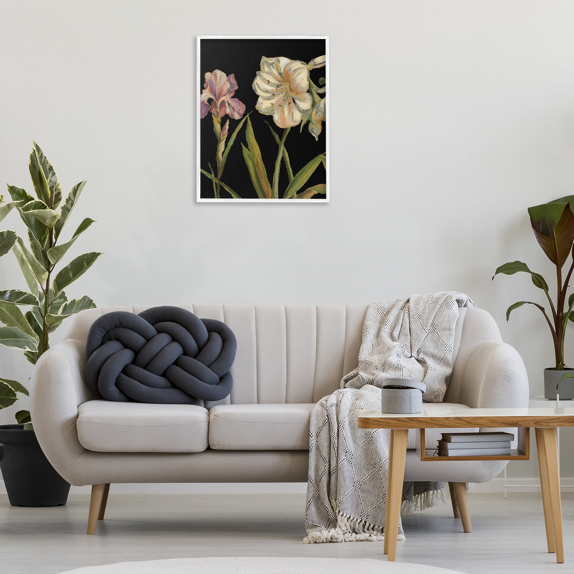 Stupell Industries Iris Flowers on Black Botanical & Floral Painting White Framed Art Print Wall Art, 24 x 30