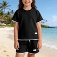 thumbnail image 4 of SGFCWSX Boys 2 Piece Outfits Waffle Knit Short Sleeve T-shirt and Shorts Set Summer Casual Athletic Clothes with Pockets Black Size 10, 4 of 7
