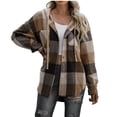 thumbnail image 2 of Cyber Deals Womens Button Down Plaid Shirts Hooded Shacket Jacket Hoodie Coats,2024 Winter Classic Long Sleeve Drawstring Single Breasted Cardigan Tops Casual Loose Oversized Outwear, 2 of 7