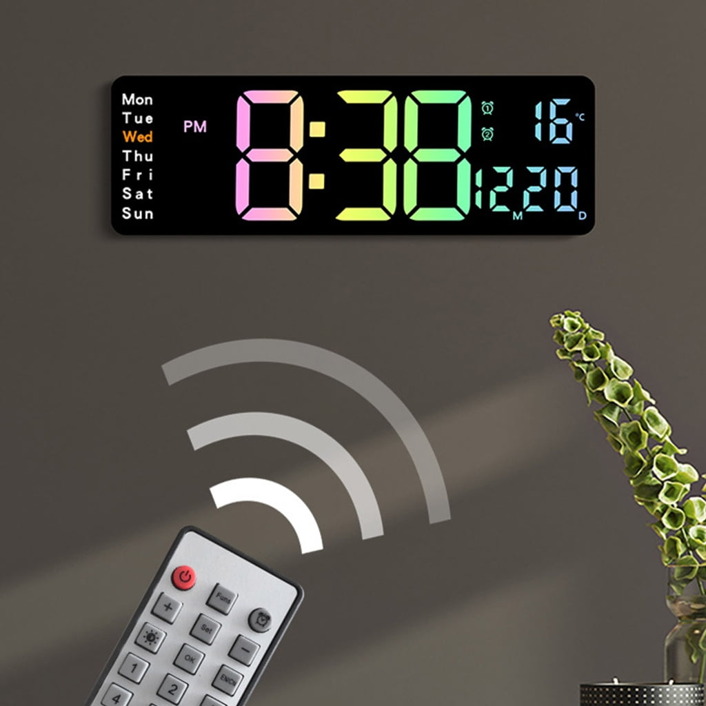 SIEYIO Wall Clock Digital LED Alarm Clock with 12" LED Calendar and Temperature Display for Office Desktop Bedroom Decorations