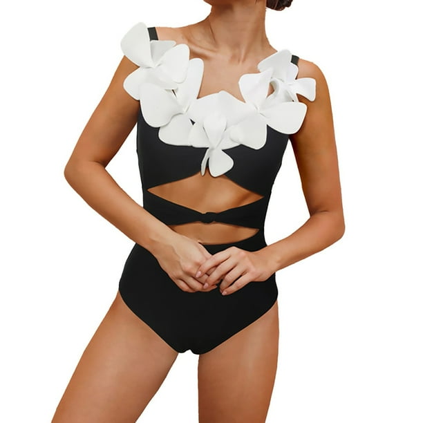 Gibobby Trajes de baño mujer una pieza Traje de baño de mujer Frente sobre trajes de baño Trajes de baño huecos Monokinis(Negro,CH)