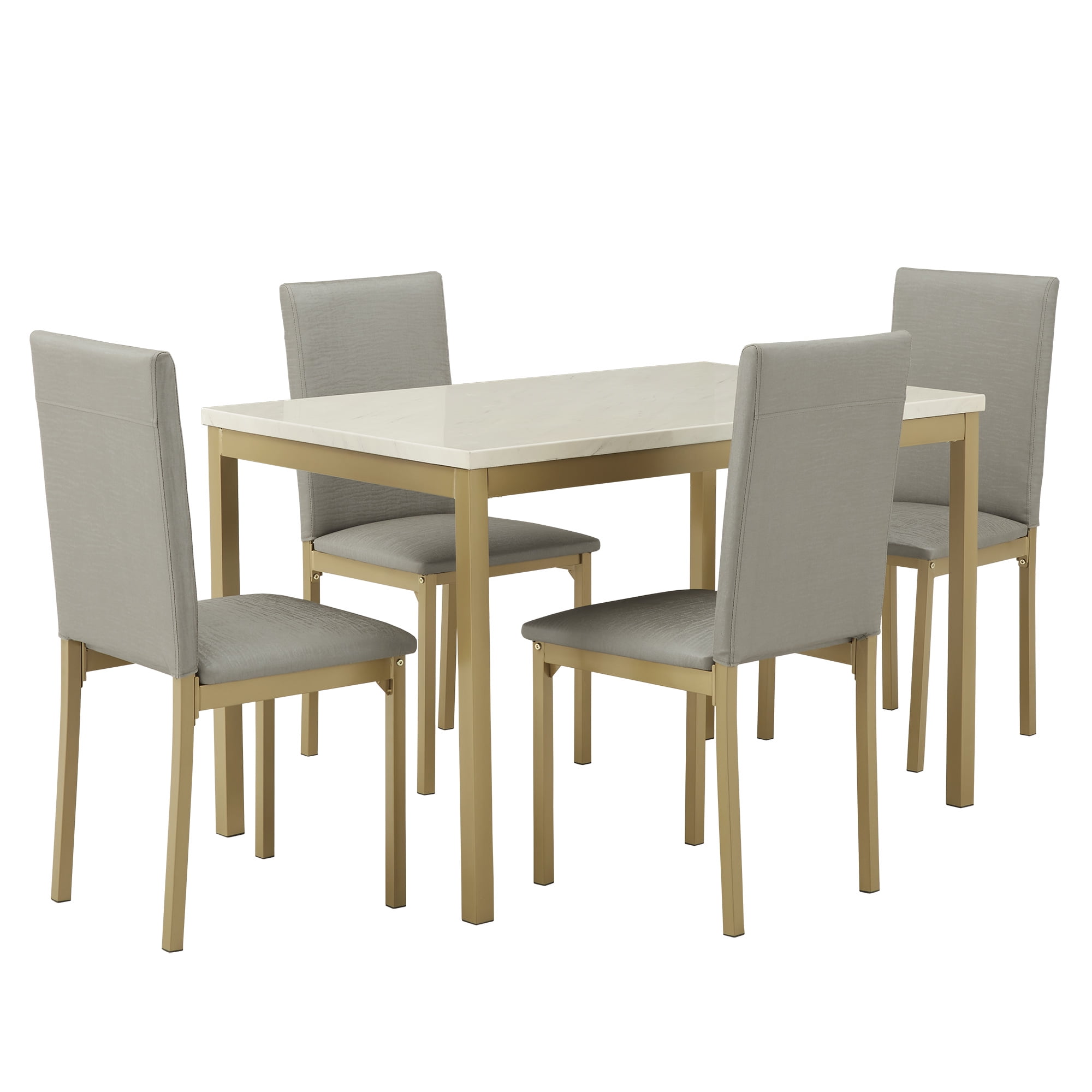 Weston Home Declan 5 Piece Faux Marble, Gold Metal Dining Table And Chairs