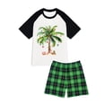 thumbnail image 5 of LuLiaMenton Matching Couples Christmas Pajamas Tropical Palm Green Plaid Short Sleeve Shorts Set, 5 of 5