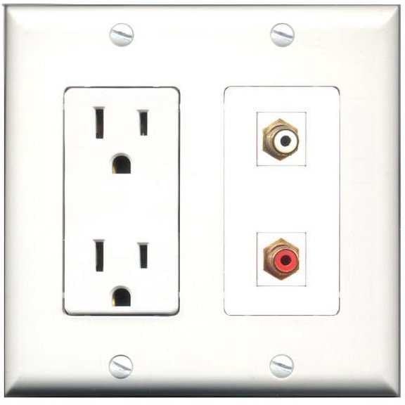 RiteAV - 15 Amp Power Outlet and 1 Port RCA White and 1 Port USB A-A Decorative Type Wall Plate White