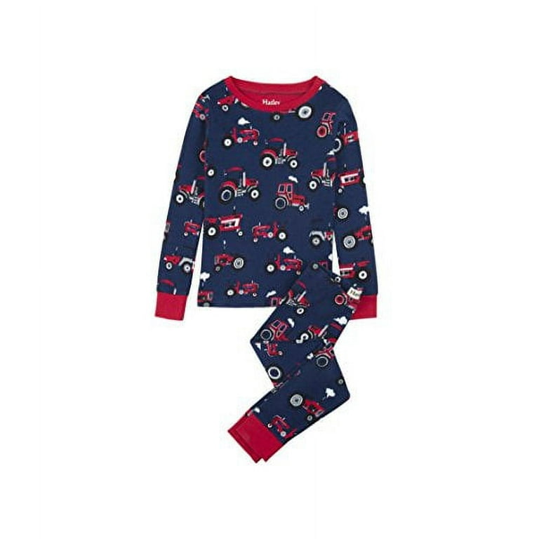 Hatley Boys Big Organic Cotton Long Sleeve Printed Pajama Sets Red Farm Tractor 8 Years