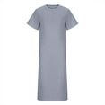 thumbnail image 4 of Arnsht Women's Cotton Linen Maxi Dress T-Shirt Cap Sleeve Crewneck Casual Loose Slit Side Long Beach Vacation Dresses Gray M, 4 of 6