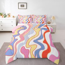 jejeloiu Geometric Line Bedding Comforter Set,Modern Minimalist Stripes Twin Comforter Sets,Colorful Waves Striped Bedding Set For Teens,Ultra Soft Home Decor Reversible,2 Pieces