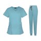 thumbnail image 3 of Uniformes de trabajo de enfermería Ropa de trabajo Mangas cortas Escote en V Top y pantalones Uniforme médico Azul claro, 3 of 9