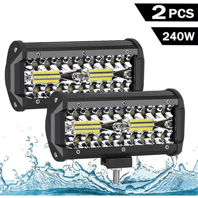 Barra de luces LED, 2 luces de conducción todoterreno de 240 W, luces antiniebla de 6000 K, resistente al agua Ip68, 26400 lm para camioneta, barco, furgoneta, camioneta, ATV, SUV, 7 pulgadas