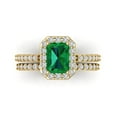 thumbnail image 2 of 2.22 ct Brilliant Emerald Cut Emerald 14k Yellow Gold Halo Solitaire with Accents Engagement Bridal Wedding Ring Band Set size 6.5, 2 of 7