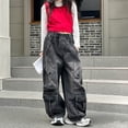 thumbnail image 2 of Baggy Jeans for Girls Cargo Denim Pants Loose Fit Hop Street Dance Casual Trousers for Kids Black 5 Years-6 Years, 2 of 5