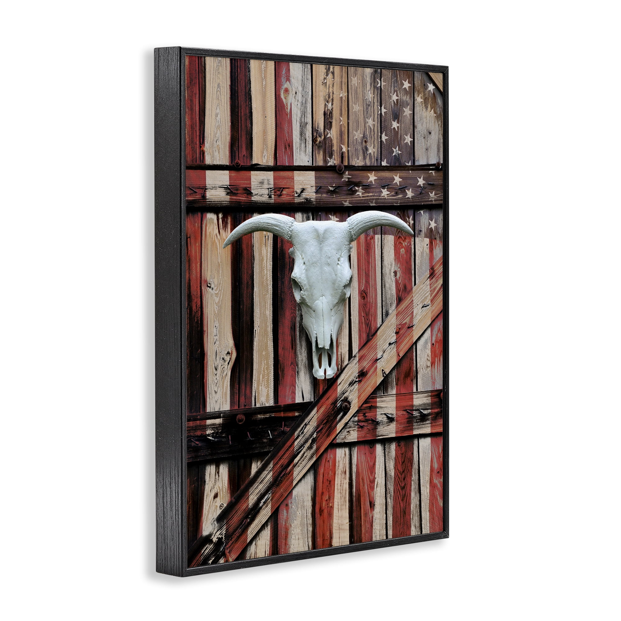 Stupell Industries Patriotic Cow Skull Transportation Painting Black Framed Art Print Wall Art, 16 x 24