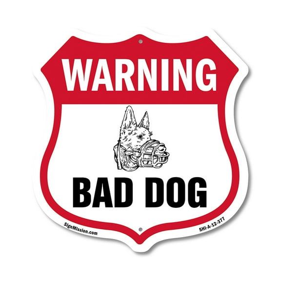 Dog Warning Shield Sign Bad Dog 12 inch X 12 inch Shield-Shaped Rust-Free Aluminum Metal Sign Weather Resistant, UV Protected for Workplace Made in the USA