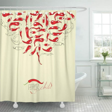 PKNMT Red Hot with Chili Pepper Plant Sauce Agriculture Chilli Farm Food Foodstuff Bathroom Shower Curtains 60x72
