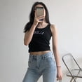 thumbnail image 5 of Top corto sexy para mujer, camiseta sin mangas elástica para mujer, camiseta sin mangas con letras de verano 2022, camiseta deportiva para niñas, 5 of 5