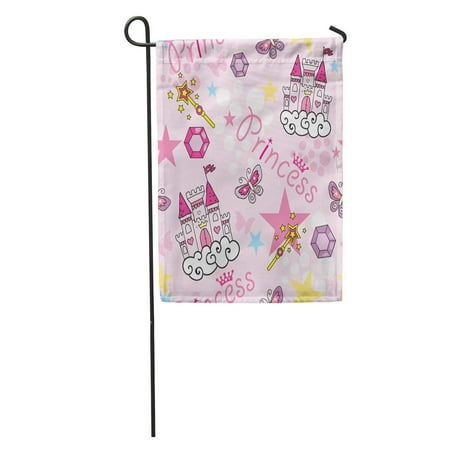 April Doodle (KDAGR Pink Pattern Princess Castle Crown Butterfly Stars Diamond Abstract for Girls Doodle Garden Flag Decorative Flag House Banner 28x40)