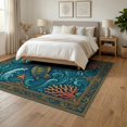 thumbnail image 3 of ODIKA Ocean Scrolled Border Stained Entryway Teal Beachy Nautical Turtle Refined Foldable Easy Care for Queen Size Bedroom, Under Bed, Master Suite, 3 of 7