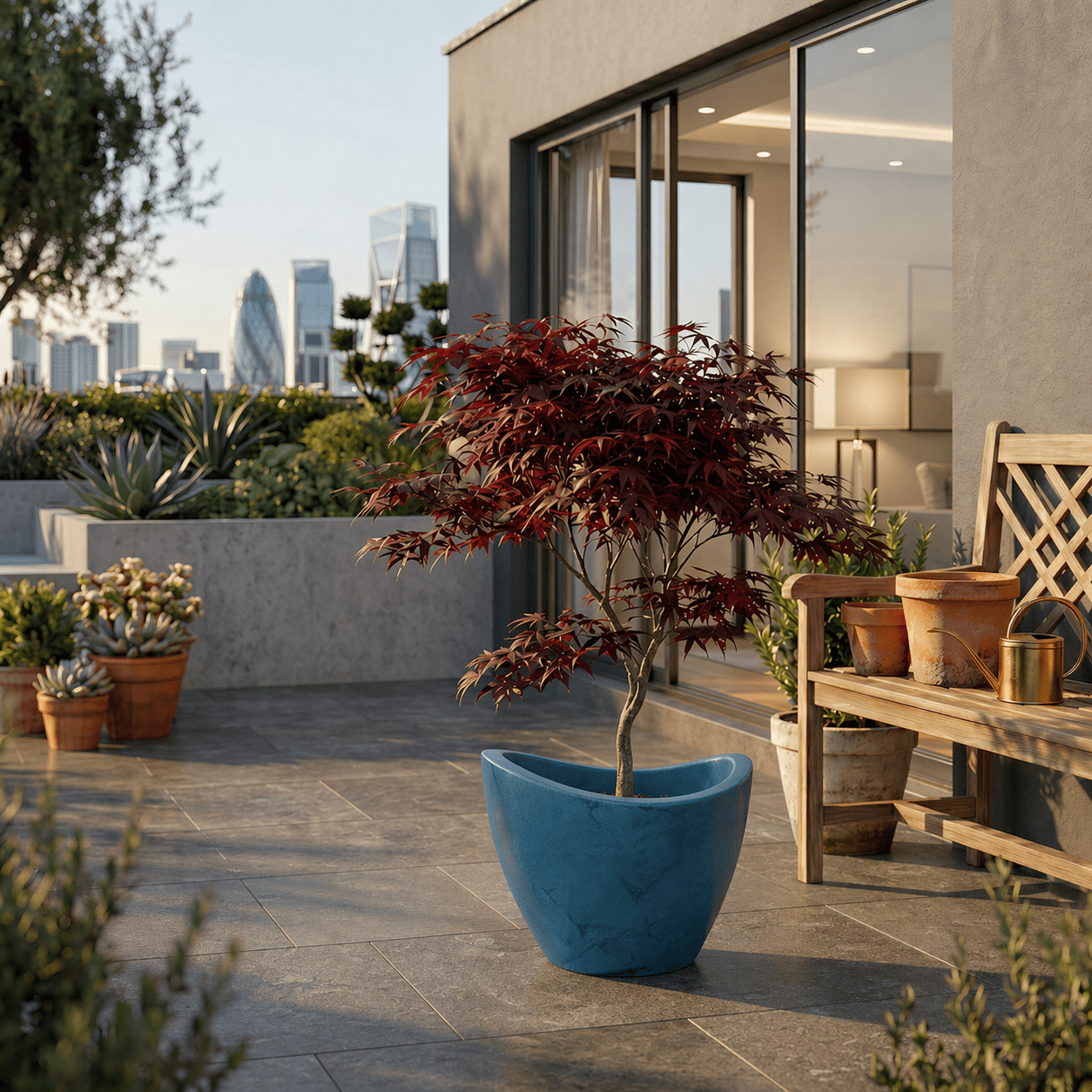 Ecobo 11.8 inches Eco-Friendly Round Pot Planter Onda Indoor/Outdoor use, Durable, Versatile & Lightweight, Designed by Brazilian Artisans, Contemporary All-Weather Design –Blue