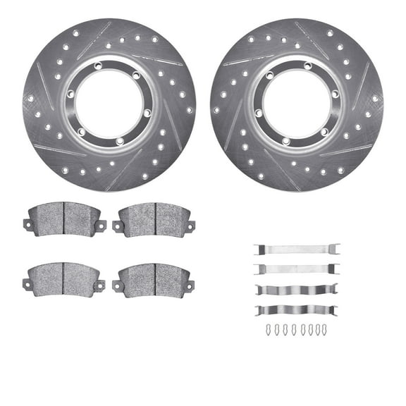 Dynamic Friction Company Front Brake Rotors-Drilled and Slotted-Silver with 5000 Advanced Brake Pads includes Hardware 7512-23034