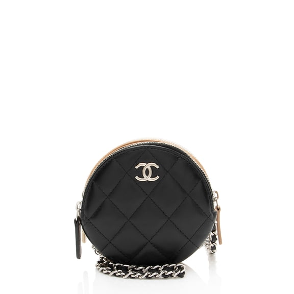 Pre-Owned Chanel Lambskin Triple Zip Round Clutch with Chain