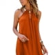 thumbnail image 1 of Vestido Halter de Crochet con Hombros Descubiertos para Mujer, Sin Mangas, con Cuello Halter Metálico y Mangas de Encaje Recortadas Color Naranja XXL, 1 of 5