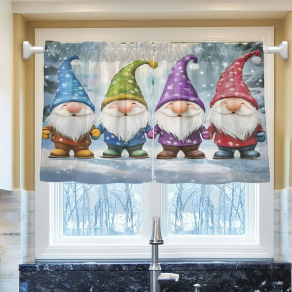 Ryvnso Cute Gnomes Christmas Half Curtains Sets Tier 2 Panels Short Curtain Rod Pocket 27"W x 24"L