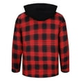 thumbnail image 5 of ZCFZJW Men's Flannel Long Sleeve Shirt Casual Drawstring Hooded Plaid Button Down Shirts Regular Fit Mens Hoodie Shirt Tops with Pockets Red XXXXXL, 5 of 5