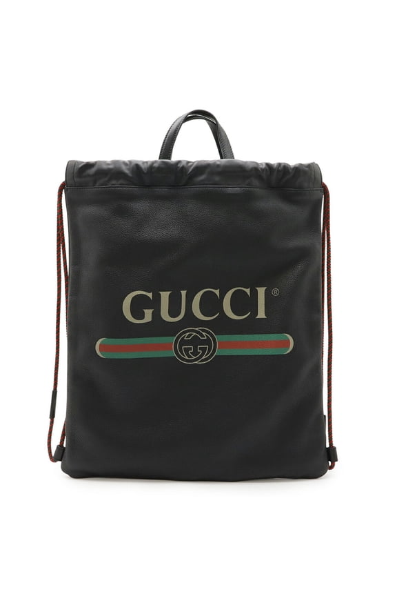 Pre-Owned GUCCI Gucci Print Coco Capitan Drawstring Backpack/Tote Bag in Black Leather (Product...
