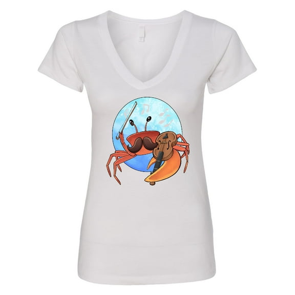 Inktastic Fun Fiddler Crab with Violin and Mustache Women's V-Neck T-Shirt