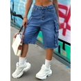 thumbnail image 4 of Women's High Waisted Long Denim Cargo Shorts Loose Fit Knee Length Jean Shorts with Multi Pockets Trendy Streetwear Summer Denim Pants, 4 of 7