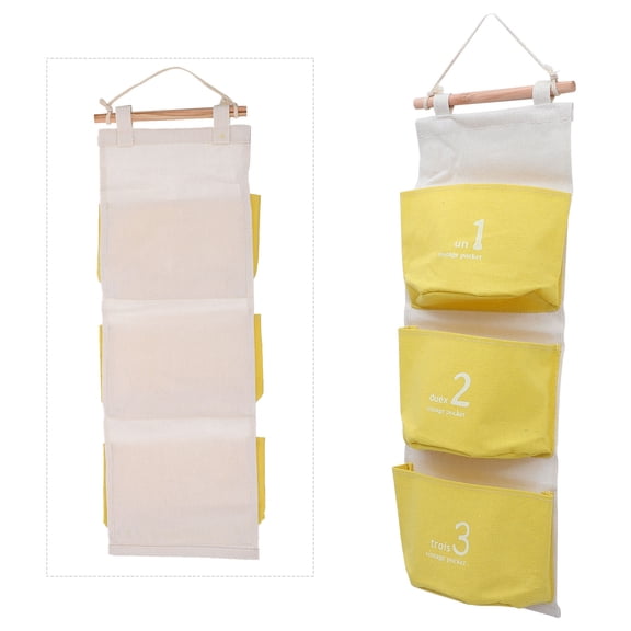 OULII Yellow Cotton Linen Door Hanging Bag Wall Organizer with Space-Saving Design for Home Storage and Decluttering